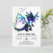 シンプルリトルドラゴンデジタルボーイ誕生日 招待状 (スタンド正面)