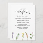 シンプルリトルワイルドフラワーガールベビーシャワー 招待状 (正面/裏面)