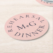 シンプルリハーサルディナーオックスフォードブルーとベビーピンク ラウンドペーパーコースター (アングル)