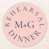 シンプルリハーサルディナーオックスフォードブルーとベビーピンク ラウンドペーパーコースター (正面)