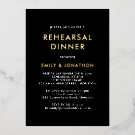 シンプルリハーサルディナーブラック金ゴールド実在 箔招待状