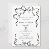 シンプルリボンの黒フレームブライダルシャワー 招待状 (正面)