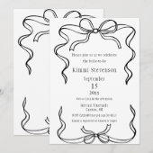 シンプルリボンの黒フレームブライダルシャワー 招待状 (正面/裏面)