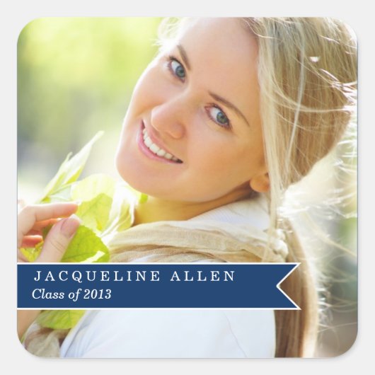 シンプルリボン卒業の好意ステッカー スクエアシール (正面)