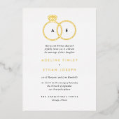 シンプルリングや輪モダンモノグラム結婚ス 箔招待状 (正面)