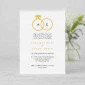 シンプルリングや輪モダンモノグラム結婚ス 箔招待状 (立ち正面)