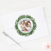 シンプルリースエレガントクリスマス写真ファミリー名 ラウンドシール (封筒)