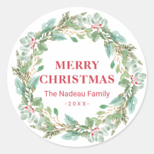 シンプルリースエレガントジョイモダンクリスマス ラウンドシール