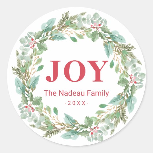 シンプルリースエレガントジョイモダンクリスマス ラウンドシール (正面)