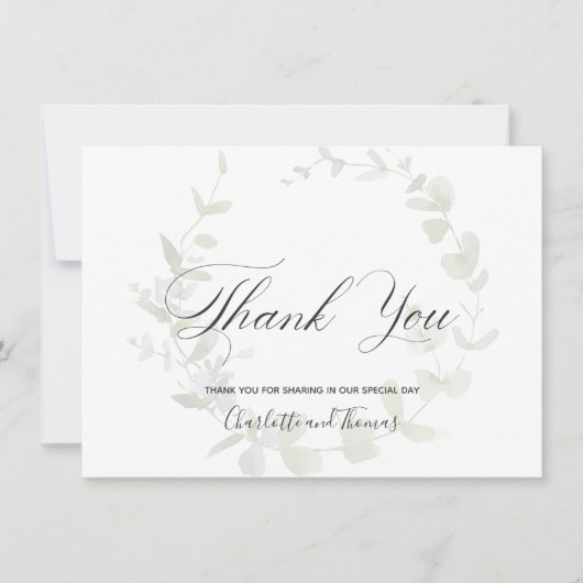 シンプルリースグリーンリー結婚ズ・サンキュー サンキューカード (正面)