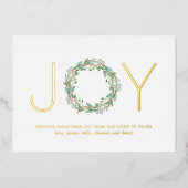 シンプルリースジョイエレガントクリスマスゴールドフォイル 箔シーズンカード (正面)