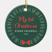 シンプルリース初めてのクリスマスオーナメント – 緑 セラミックオーナメント (正面)