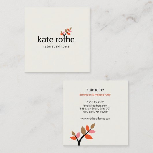 シンプルリーフスプリグナチュラルオーガニック美しい スクエア名刺 (正面/裏面)