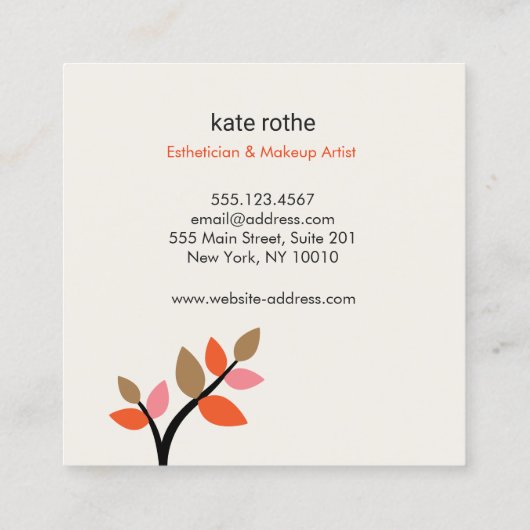 シンプルリーフスプリグナチュラルオーガニック美しい スクエア名刺 (裏面)