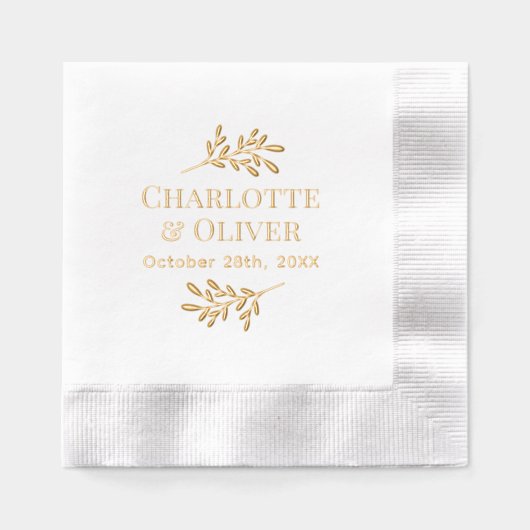 シンプルリーフ分岐カップル名Date #2 R 箔ナプキン (正面)