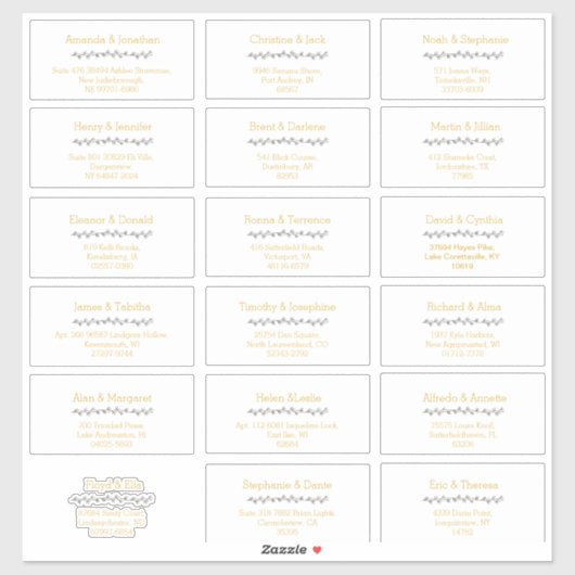 シンプルリーフ金ゴールド結婚ズゲスト住所 シール (シート)