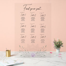 シンプルリーフ&ピンクロータス結婚マンダラの座席 アクリルサイン