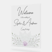 シンプルリーフ&ピンクロータマンダラ結婚ズ・ウェルカム アクリルサイン (傾斜)