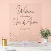 シンプルリーフ&ピンクロータマンダラ結婚ズ・ウェルカム アクリルサイン (ウェディング)