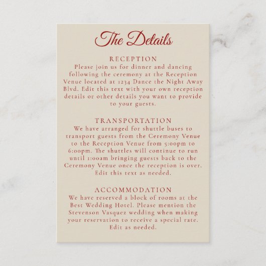 シンプルルビーレッドボーンホワイト結婚ズ詳細 エンクロージャーカード (正面)