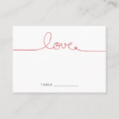 シンプルルーピーラブ赤いハートミニマ結婚リスト プレイスカード (正面)