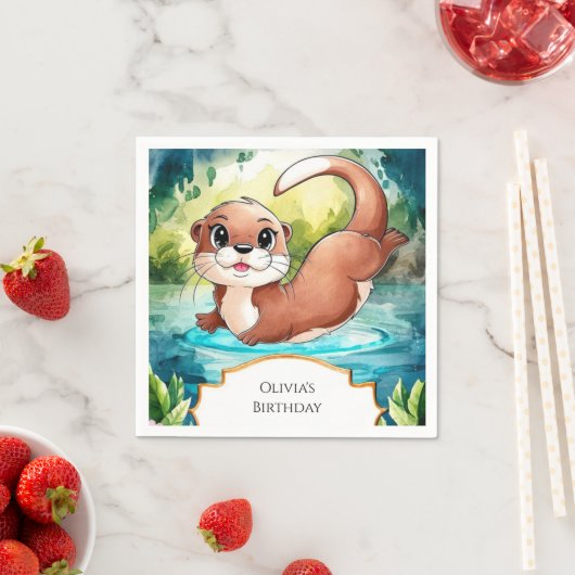 シンプルレイクオッター誕生日 スタンダードカクテルナプキン (インサイチュ)