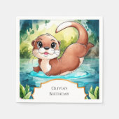 シンプルレイクオッター誕生日 スタンダードカクテルナプキン (正面)