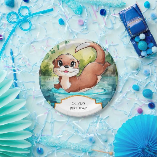 シンプルレイクオッター誕生日 ペーパープレート (パーティー)