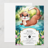 シンプルレイクオッター誕生日 招待状 (正面/裏面)