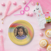 シンプルレインボーカスタム誕生日写真 ペーパープレート (パーティー)