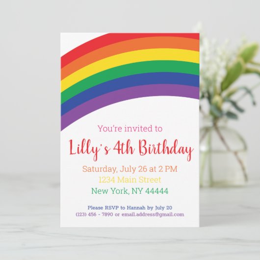 シンプルレインボーパーティの招待状レインボー誕生日 招待状 (スタンド正面)