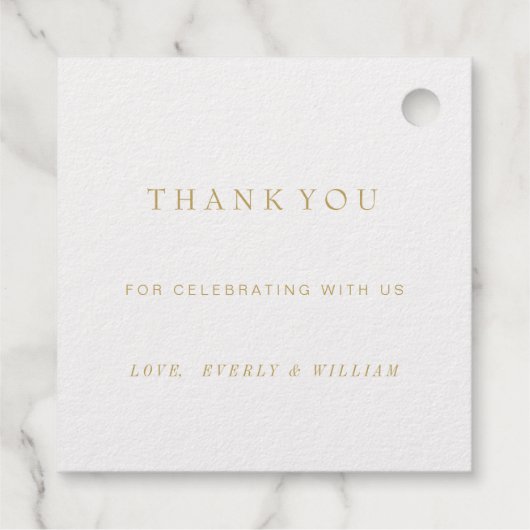 シンプルレインボーモダン金ゴールド縁どウェディングRSVP フェイバータグ (裏面)