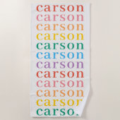 シンプルレインボー型パーソナライズされた繰り返し名 ビーチタオル (正面)