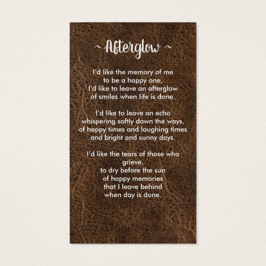 シンプルレザー写真葬儀記念祈りの言葉カード (裏面)