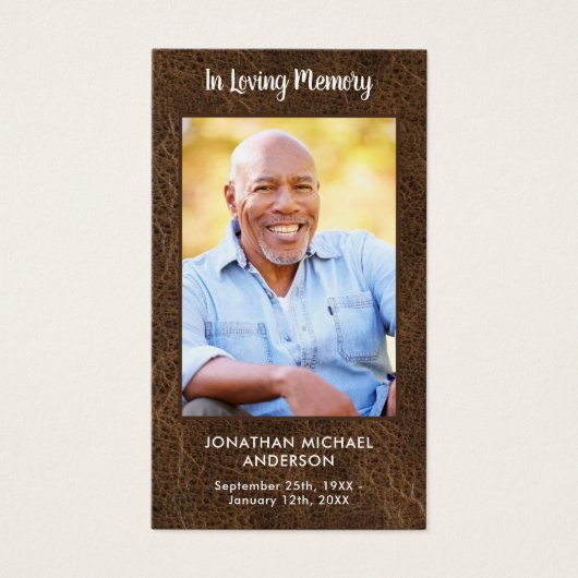 シンプルレザー写真葬儀記念祈りの言葉カード (正面)