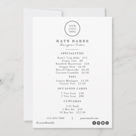 シンプルレストランカフェケーキベーカリーメニュー価格表 シーズンカード (正面)