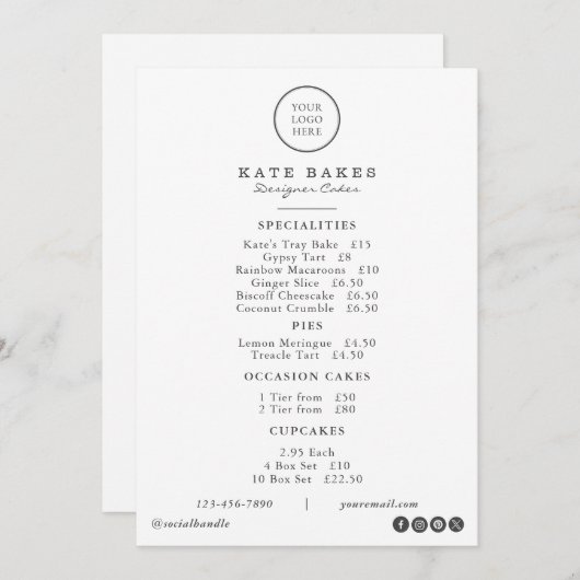 シンプルレストランカフェケーキベーカリーメニュー価格表 シーズンカード (正面/裏面)