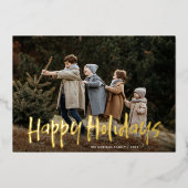 シンプルレタリングモダン2フォトハッピーホリデイズ 箔シーズンカード (正面)