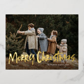 シンプルレタリングモダン2枚メリークリスマス 箔シーズンポストカード (正面)