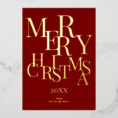 シンプルレッドエレガントミニマリスト・メリークリスマス金ゴールド 箔シーズンカード (正面)