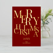 シンプルレッドエレガントミニマリスト・メリークリスマス金ゴールド 箔シーズンカード (立ち正面)