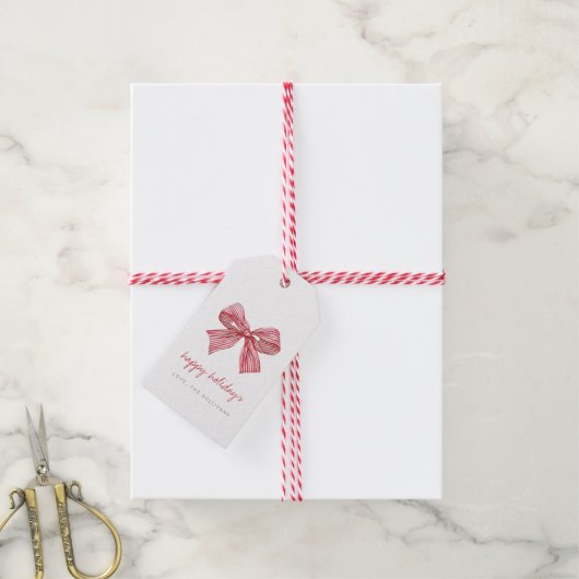 シンプルレッドキャンディストライプー ギフトタグ (より糸付き)