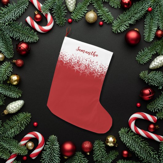 シンプルレッドクリスマススノーフレークグラデーション ラージクリスマスストッキング