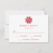 シンプルレッドスノーフレーク結婚ズ 出欠カード (正面)