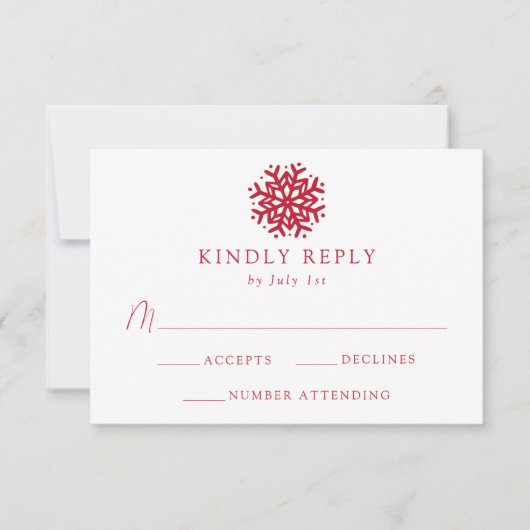 シンプルレッドスノーフレーク結婚ズ 出欠カード (正面)