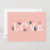 シンプルレッドパンダピンクLOVEはがき ポストカード (正面/裏面)