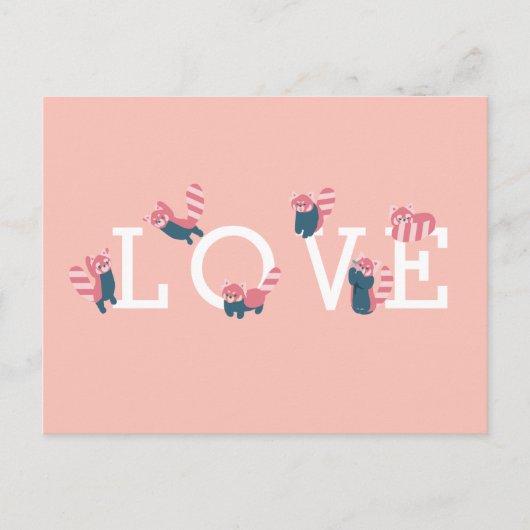 シンプルレッドパンダピンクLOVEはがき ポストカード (正面)