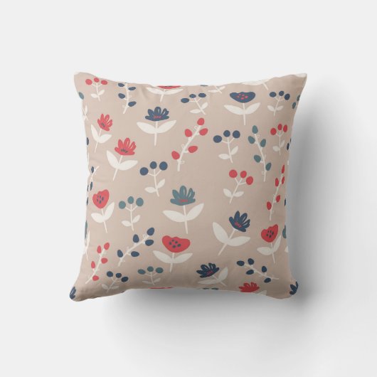 シンプルレッドブルーフローラカントリースタイリッシュファームハウス クッション (裏面)