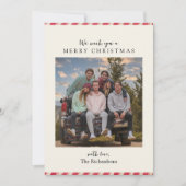 シンプルレッドホワイトストライプキャンディーケインクリスマスカード 招待状 (正面)