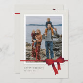 シンプルレッドボウ写真クリスマス シーズンカード (正面/裏面)